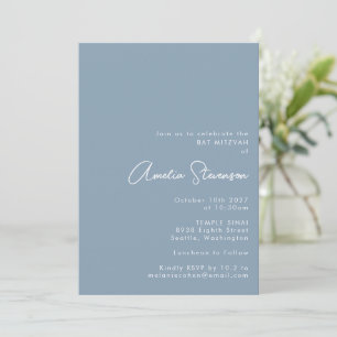 Invitation Script de Bat Mitzvah Minimaliste Moderne Bleu Pou