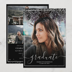 Invitation Script de bordure en confetti d'argent