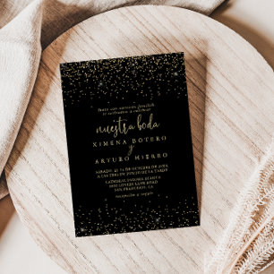 Invitation Script de calligraphie Confetti Or Nuestra Boda