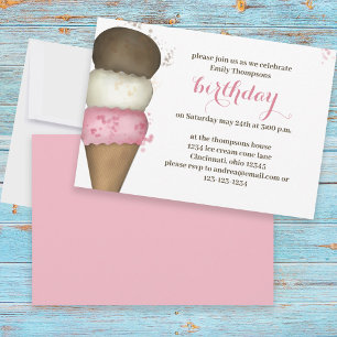 Invitation Script de calligraphie de crème glacée rose Annive