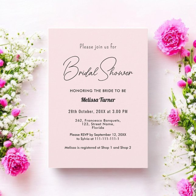 Invitation Script de calligraphie de Fête des mariées rose (Créateur téléchargé)