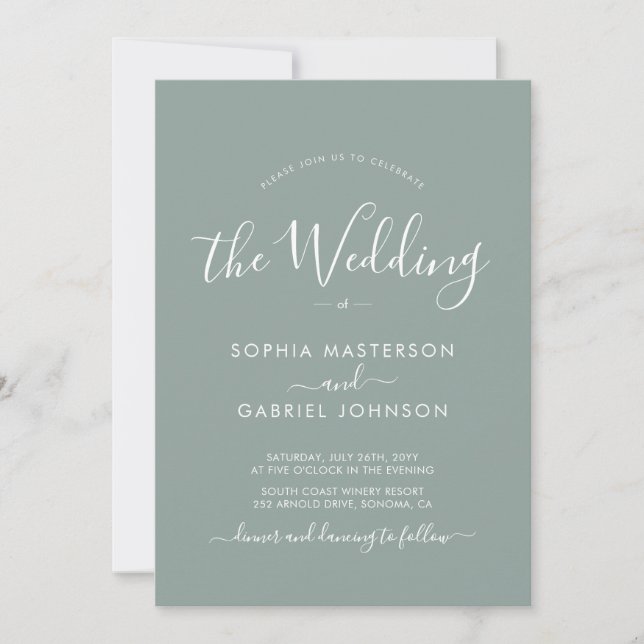 Invitation Script de calligraphie minimaliste Sage Mariage ve (Devant)
