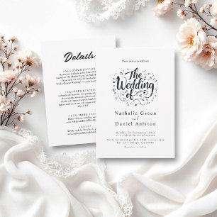 Invitation Script de calligraphie moderne Mariage noir et bla