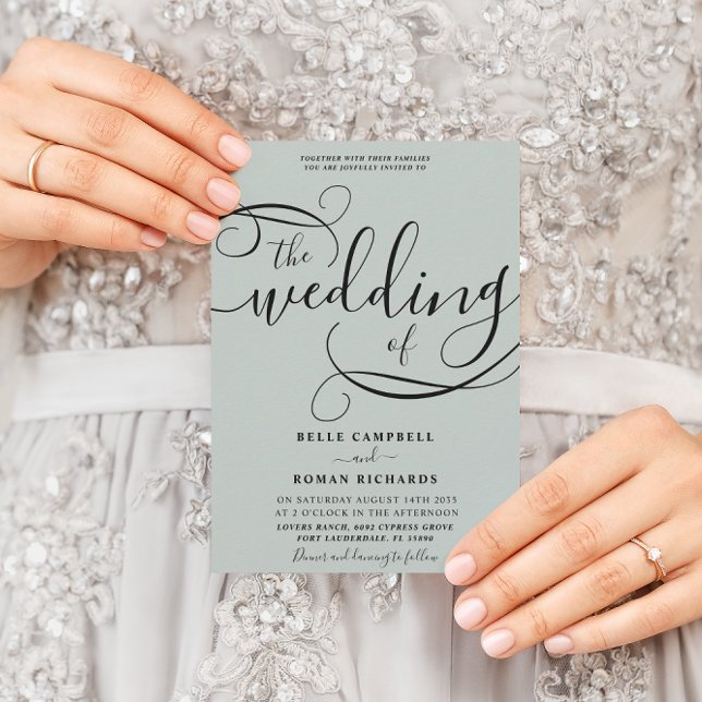 Invitation Script de calligraphie moderne Sage Mariage vert (Créateur téléchargé)