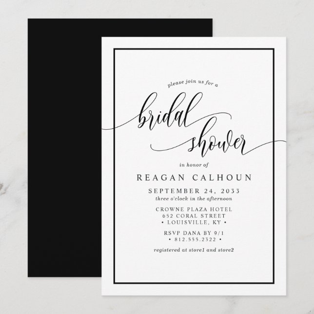 Invitation Script de calligraphie noir et blanc Fête des mari (Devant / Derrière)