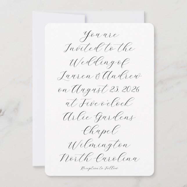 Invitation Script de calligraphie noir et blanc Mariage moder (Devant)