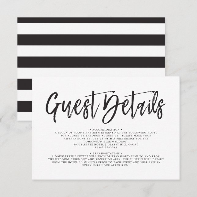 Invitation Script de danse noir | BLANCHE | Détails de l'invi (Devant / Derrière)