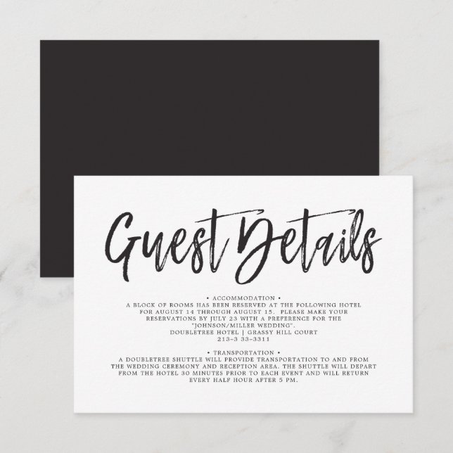 Invitation Script de danse noir| Détails de l'invité Mariage  (Devant / Derrière)