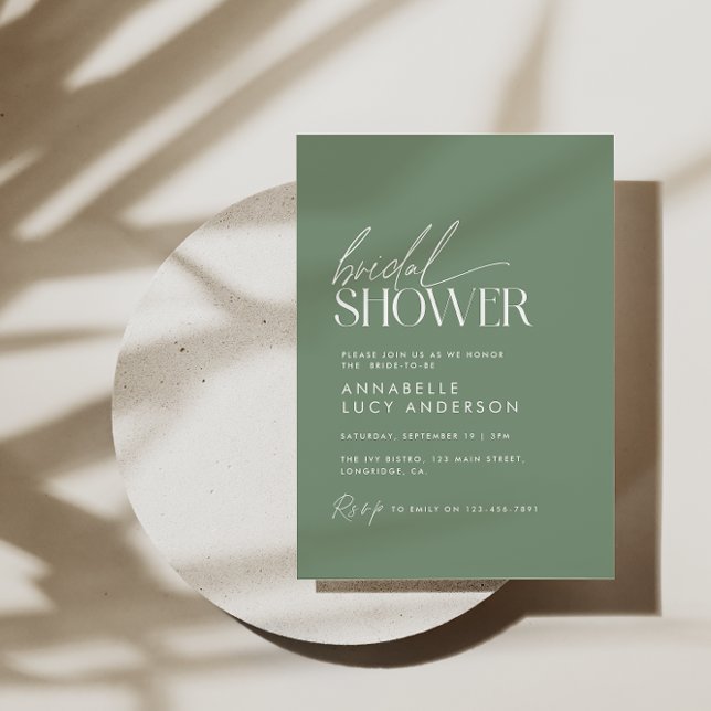 Invitation Script de douche nuptiale moderne sauge vert éléga (Créateur téléchargé)