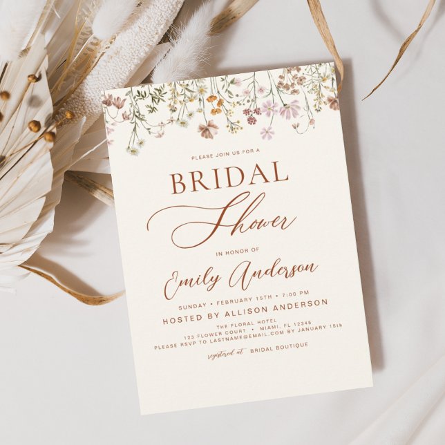 Invitation Script de Fête des mariées de Fleur sauvage Boho T (Créateur téléchargé)