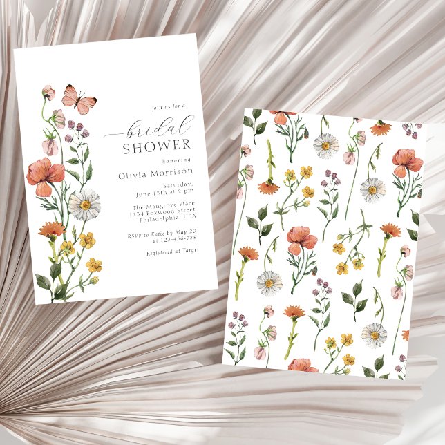 Invitation Script de Fête des mariées Fleur sauvage d'aquarel (Créateur téléchargé)