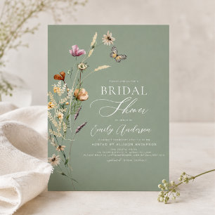 Invitation Script de Fête des mariées Fleur sauvage Sage Gree