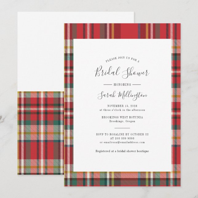 Invitation Script de Fête des mariées moderne rustique plaid (Devant / Derrière)