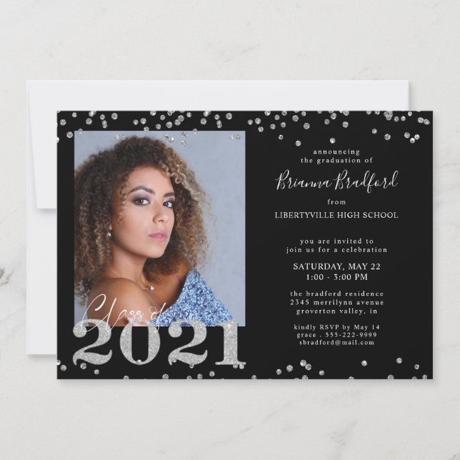 Invitation Script de graduation 2021 Parties scintillant d'ar (Devant)