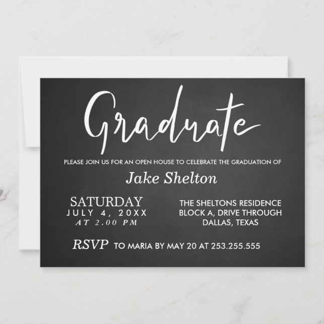 Invitation Script de graduation Chalkboard Open House (Devant)