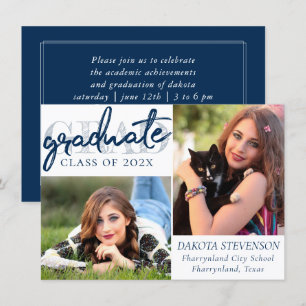 Invitation Script de la marine Dark Blue 2 Photo Keepsaké
