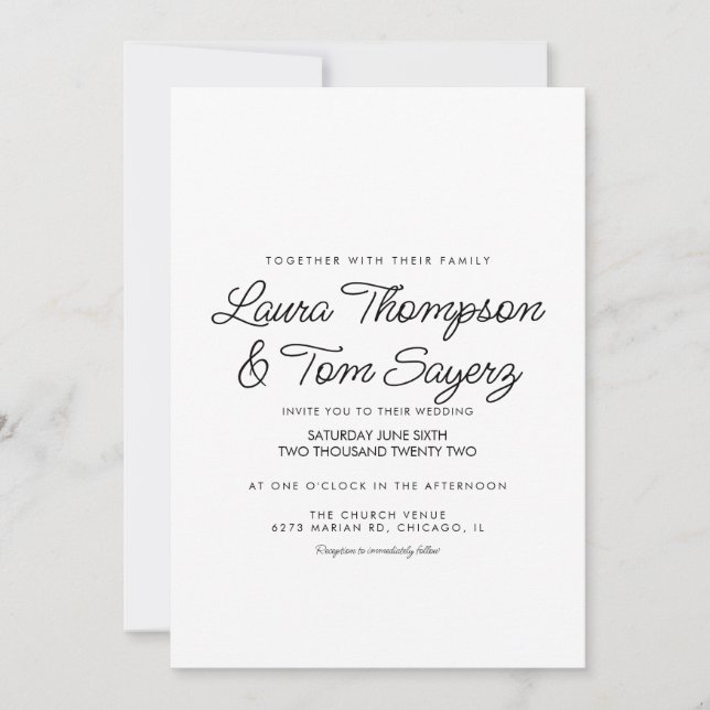 Invitation Script de lettres main moderne noir Mariage simple (Devant)