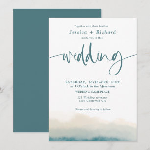 Invitation Script de mariage d'été doux et turquoise