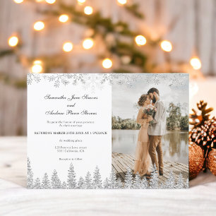 Invitation Script de neige d'hiver argent moderne 1 mariage p