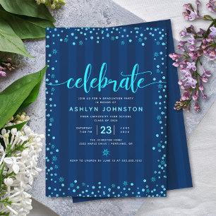 Invitation Script de parties scintillant bleu moderne chic gi
