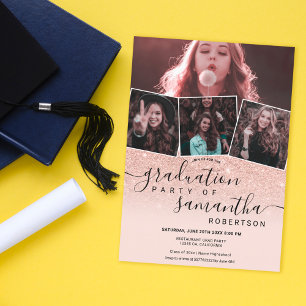 Invitation Script de parties scintillant d'or rose moderne 4