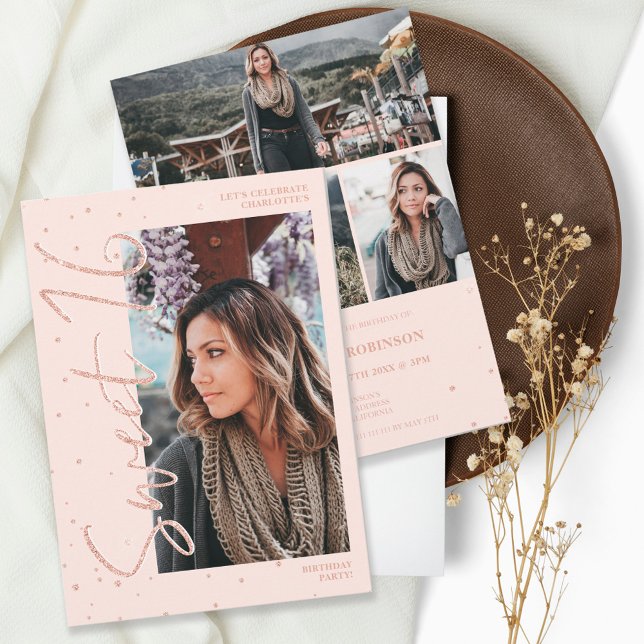 Invitation Script de parties scintillant en or rose moderne 4 (Créateur téléchargé)