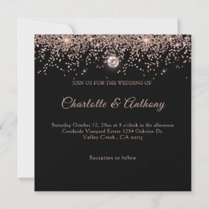 Invitation Script de Parties scintillant en or Rose noir