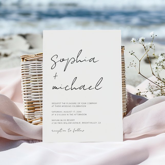 Invitation Script de signature moderne Mariage noir blanc (Créateur téléchargé)
