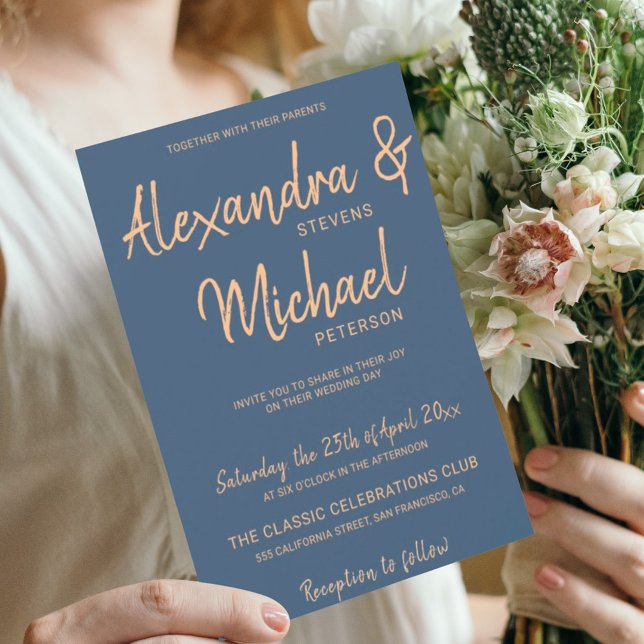 Invitation Script de typographie marine cuivre mariage métall (Créateur téléchargé)