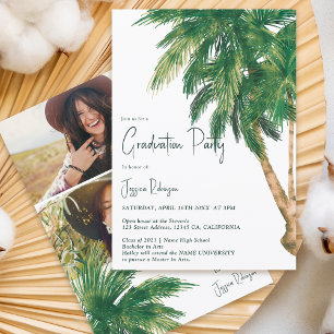 Invitation Script de verdure tropicale palm 3 photos graduati
