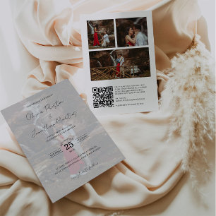 Invitation Script Delicate 4 Photos Mariage QR Code RSVP