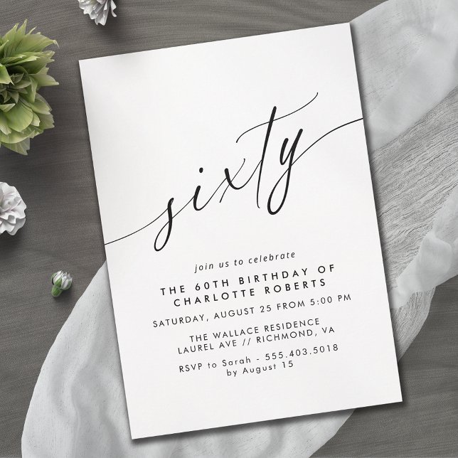 Invitation Script Delicate Simple Noir & Blanc 60e anniversai (Créateur téléchargé)