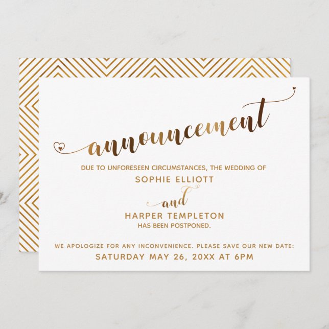 Invitation Script des Coeurs d'or de l'Faire-part Mariage rep (Devant / Derrière)