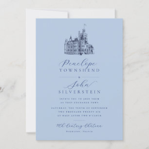 Invitation Script d'illustration du château Mariage bleu fran
