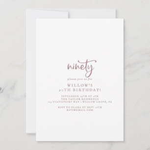 Invitation Script d'or Rustique Rose 90e fête d'anniversaire