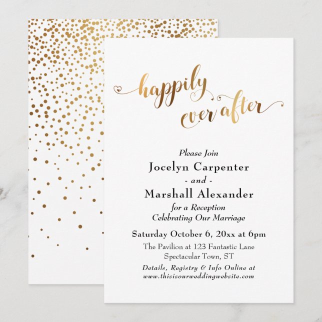 Invitation Script Doré Happily Ever After Confettis Dos (Devant / Derrière)