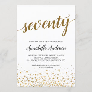 Invitation Script Dots Confetti Gold moderne 70e anniversaire