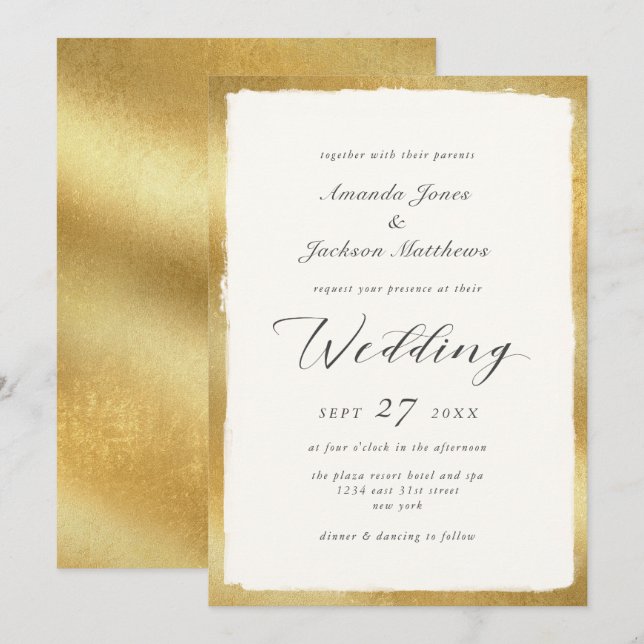 Invitation Script élégant avec Mariage semi-formel Gold Edge (Devant / Derrière)