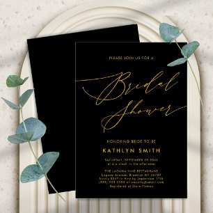 Invitation Script élégant Black Gold Fête des mariées moderne