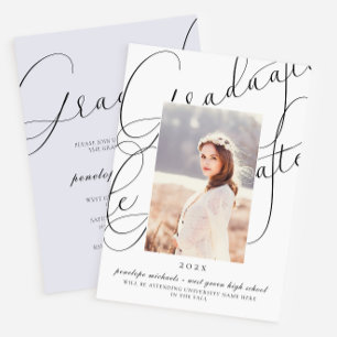 Invitation Script élégant Blue Grey Photo Party Graduation