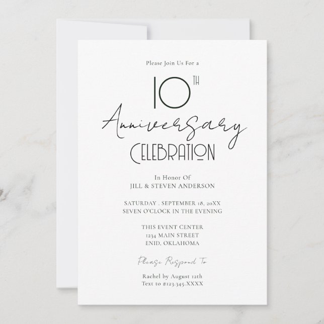 Invitation Script élégant du 10e anniversaire du Mariage (Devant)