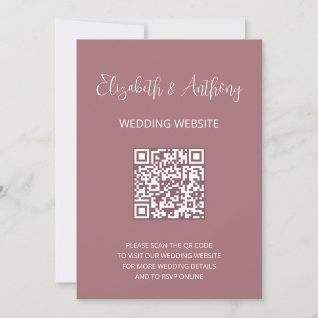 Invitation Script élégant Dusty Rose | QR Code Mariage RSVP (Devant)