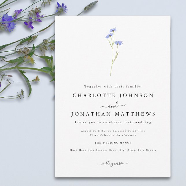 Invitation Script élégant Fleur sauvage simple (Simple wildflower elegant boho wedding invitation )