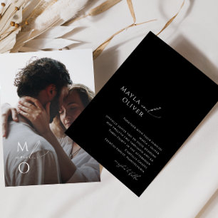 Invitation Script élégant Mariage photo Monogramme noir