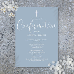 Invitation Script élégant moderne Dusty Blue Confirmation