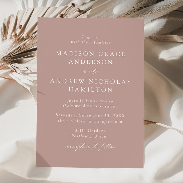 Invitation Script élégant moderne Dusty Rose Mariage (Créateur téléchargé)