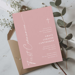 Invitation Script élégant moderne Dusty rose première communi