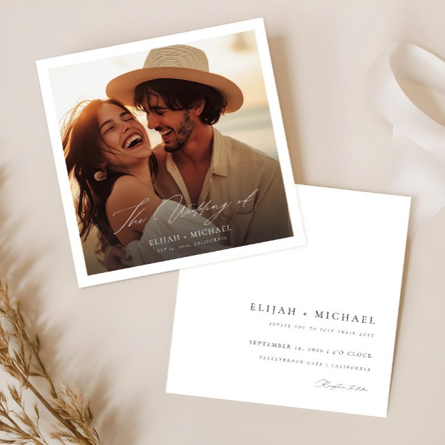 Invitation Script élégant moderne Photo Budget Carré Mariage (Créateur téléchargé)