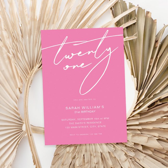 Invitation Script élégant moderne rose 21e fête d'anniversair (Créateur téléchargé)