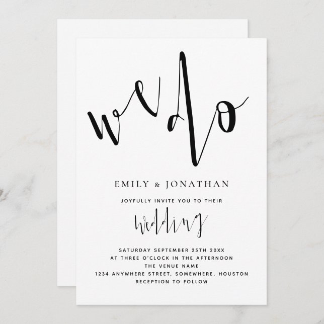 Invitation Script élégant Nous faisons Mariage noir et blanc (Devant / Derrière)